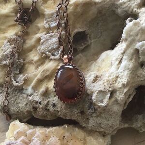 Necklace, Copper and Carnelian Pendant Necklace, NEW, Handmade, Adjustable